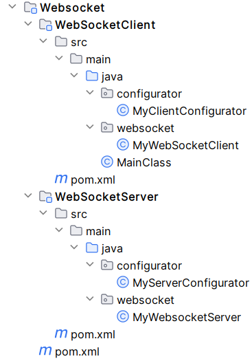 folder structure of Java Websocket server and client
