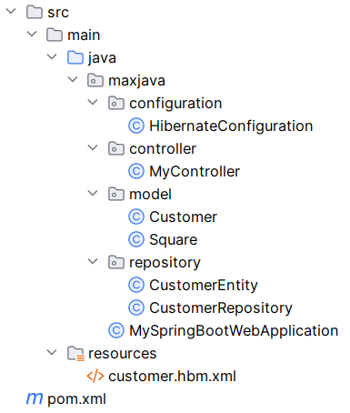 folder structure of Spring Boot REST API with Hibernate only